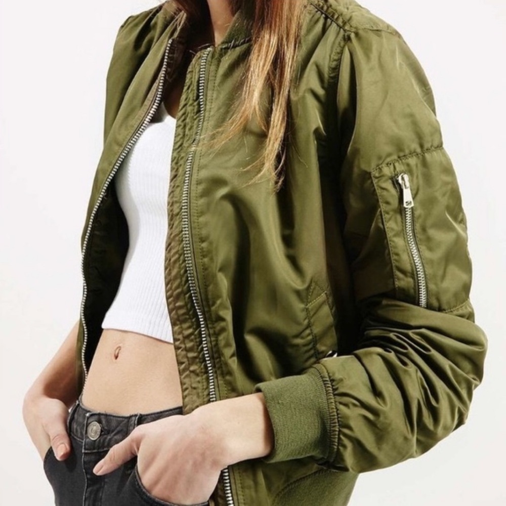 NWOT! Topshop Green Bomber Jacket